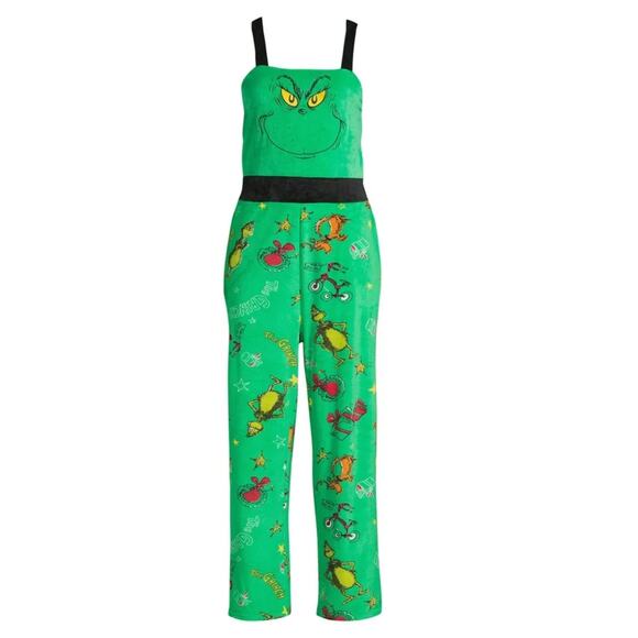 Dr Seuss The Grinch Pajamas Jumpsuit Bib Romper Overalls Pants Women Size XL - Picture 2 of 5